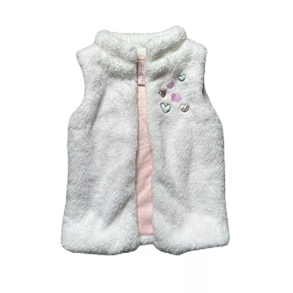 Catherine Malindrino Girls White Fluffy Vest with Hearts Size XS 4